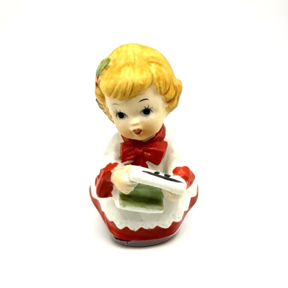 Vintage Christmas Choir Angel Figurine Blonde With Choir Book Red and White
